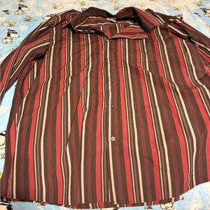 Claiborne Men's Red and Black Striped Shirt